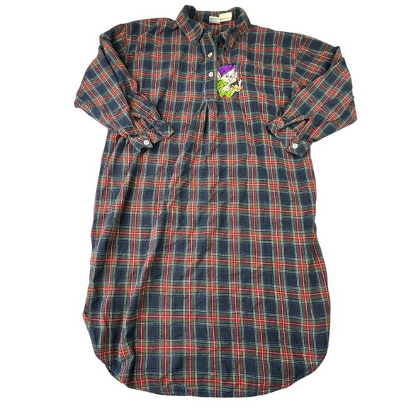 Disney Store Dopey Plaid Nightgown Flannel Long Sleeve Womens One Size‎ Vintage - Picture 2 of 8